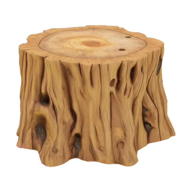 3D model for A tree stump. Deeply carved textures. Natural realistic colors. Carved detail. Chunky. Well-lit.  Dungeons & Dragons. DND. High-resolution. Ultra realistic.