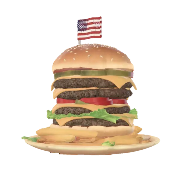 3D model for Epic large hamburger with an American flag staked Into the top but of the most delicious American hamburger on earth!!!
