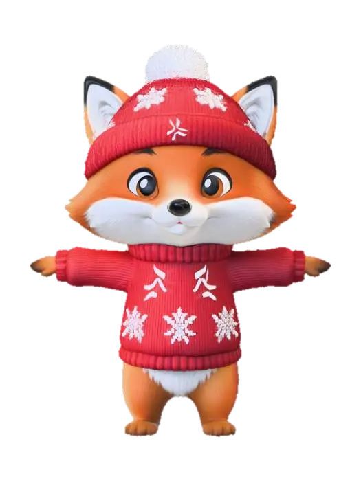 Winter Fox Charm - Chrismas 3D model, vytvořený pomocí AI