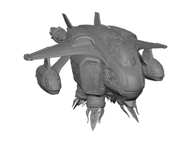 3D model for atmospheric tactical dropship descending in a heavy, low-altitude hover over a metal landing pad. The craft has angled, blocky twin-jet engines on rotating wingtips emitting bright yellow vertical thrust cones. The main cargo bay doors are open, revealing an illuminated interior with safety orange lighting. The hull is made of dark gunmetal plates with crisp panel lines. Requirement: Sci-fi dropship model, focus on the symmetry of the hull, functional engine geometry, and high-contrast interior lighting.
