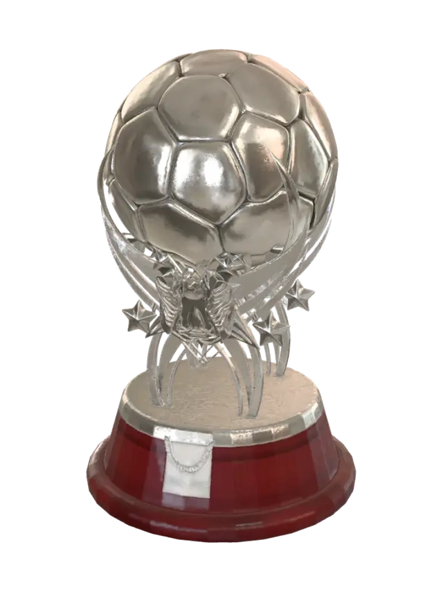 3D model for Design a realistic trophy inspired by the one in the reference images.
Retain the distinctive details of the model (the shape of the sphere, the intricate details of the sphere holder, and the base), but recreate them in a realistic style.
Use simplified shapes, harmonious proportions, and clean lines while preserving the original colors.