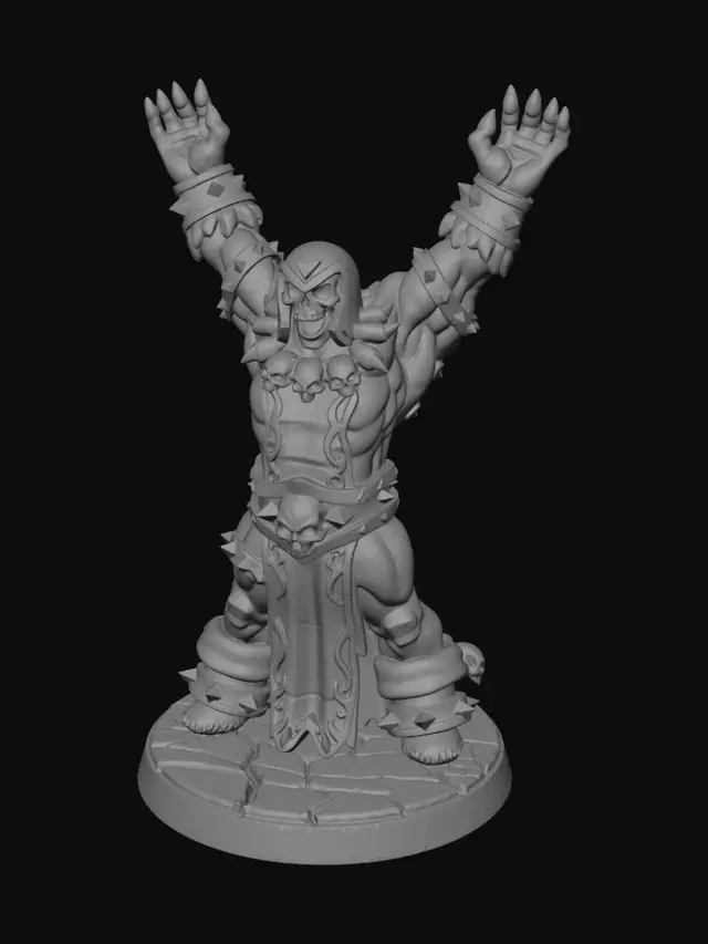 3D model for remove the background and the horn-connecting Orb on the top of the helmet. Colour his skin greyish purple,his tabbard burgundy with gold trim, his belt like iron and also the wristbands, colour the face a a desicated skull and, the boots brown.