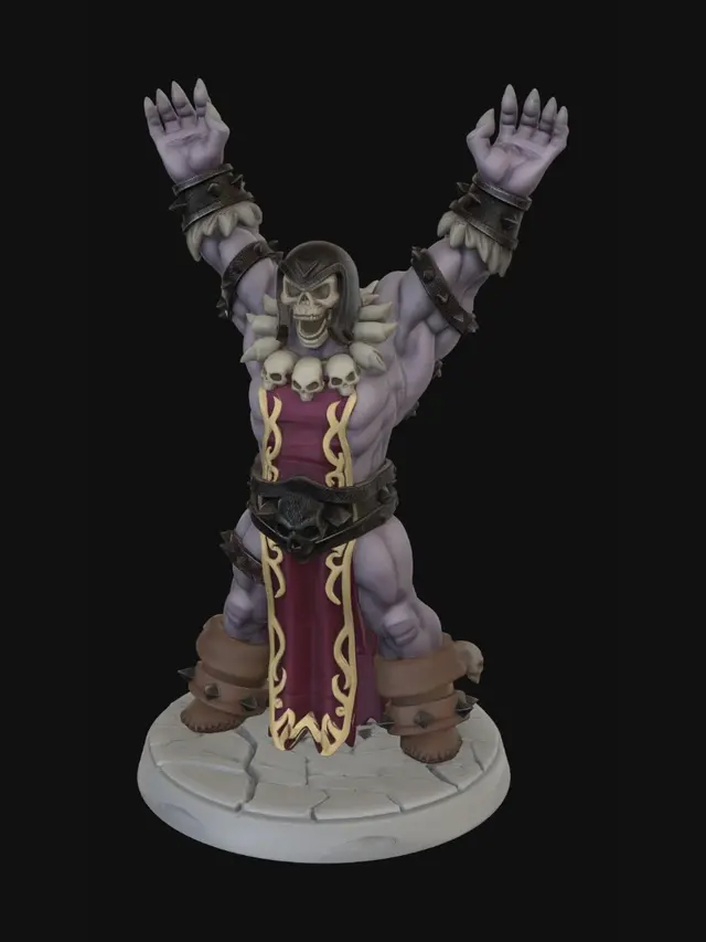 3D model for remove the background and the horn-connecting Orb on the top of the helmet. Colour his skin greyish purple,his tabbard burgundy with gold trim, his belt like iron and also the wristbands, colour the face a a desicated skull and, the boots brown.
