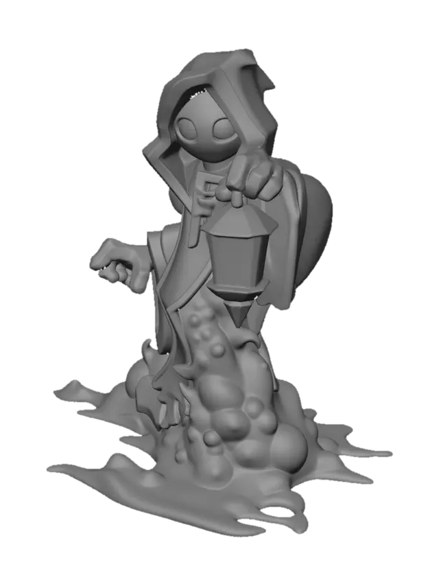 3D model for Remove the tail from this character and make him into a 3d exact replica of the image but as a 3d miniature with a rocky base.