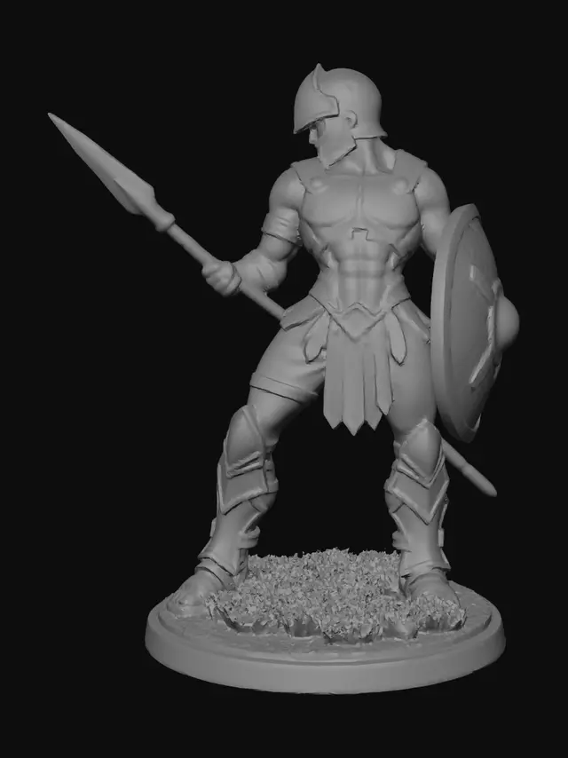 3D model for Armored Spartan Warrior with Shield and Spear