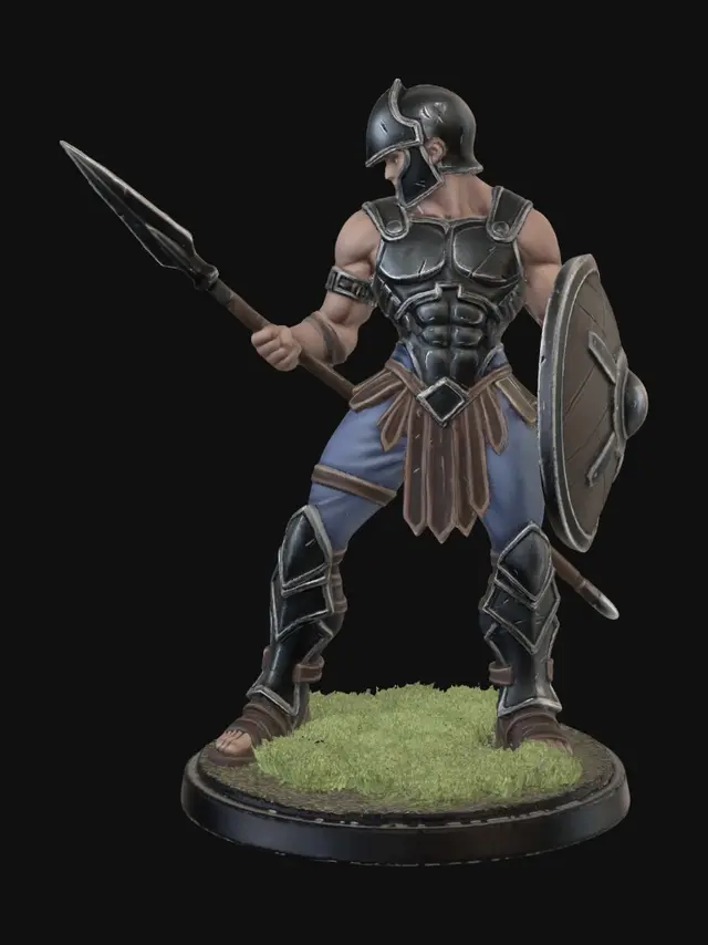 3D model for Armored Spartan Warrior with Shield and Spear