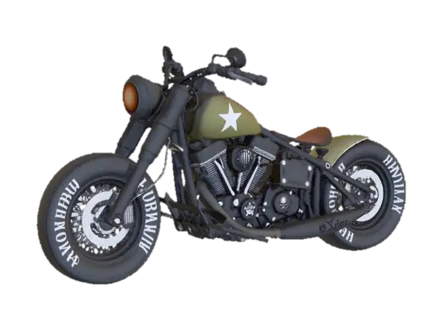 Military Bobber Elegance - Harley 3D model, vytvořený pomocí AI