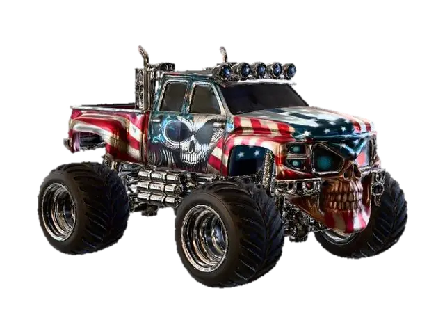 Stars and Stripes Skull Monster Truck - America 3D model, vytvořený pomocí AI
