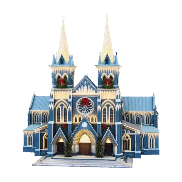 Illuminated Cathedral at Night - Nativity 3D model, vytvořený pomocí AI