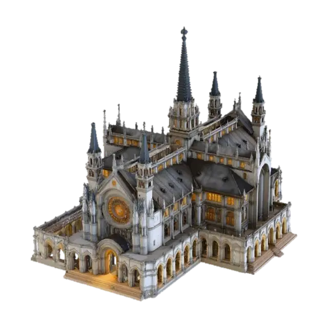 Gothic Cathedral at Dusk - Church 3D model, vytvořený pomocí AI