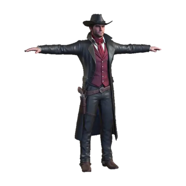 cowboy long coat - Gameready 3D model, vytvořený pomocí AI