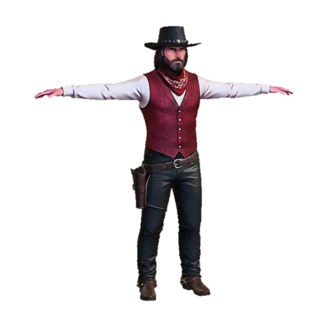 Red Vest Cowboy - Attire 3D model, vytvořený pomocí AI