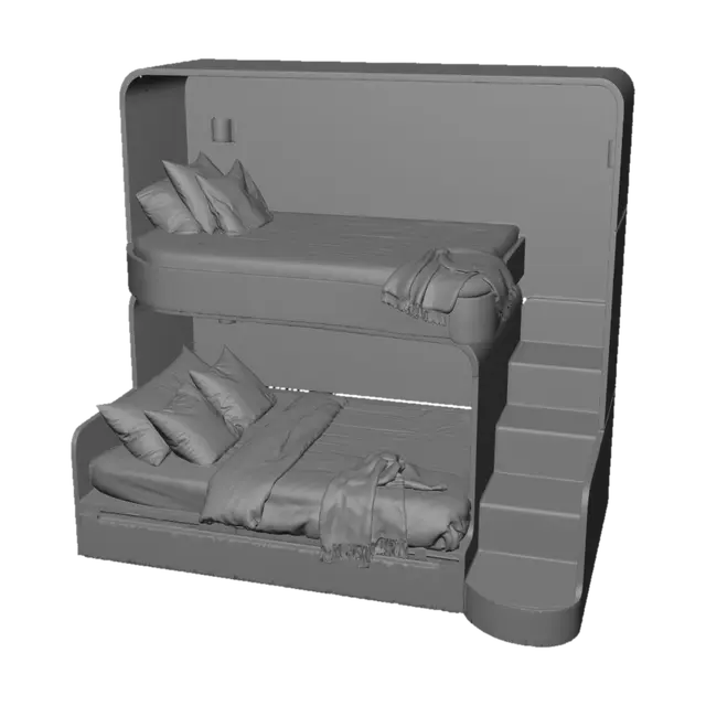 3D model for Curved Wooden Bunk Bed with Integrated Staircase