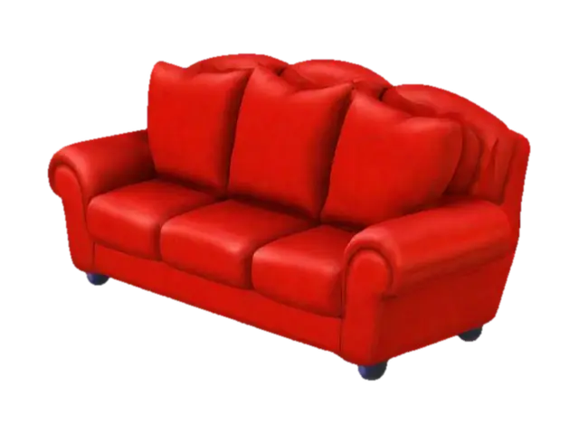 Red 3 cushion Couch in a cartoon/anime style - Toon 3D model, vytvořený pomocí AI