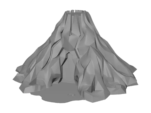 3D model for Create a stylized low-poly volcano for a Roblox game map. Minimalist design, clean geometry, smooth polygon shapes, game-ready asset. Medium-sized volcanic mountain with bright glowing lava flowing down the sides. No smoke, no ash clouds, no fire particles, no eruption. Simple rocky surface with dark volcanic stone materials. Optimized for Roblox, cartoon-style, low detail, low-poly aesthetic, centered model, isolated asset, high-quality 3D render, clean topology, suitable for children-friendly adventure games. The volcano should look natural but simple, with lava being the main visual focus. No surrounding environment, no trees, no ground plane, transparent background.