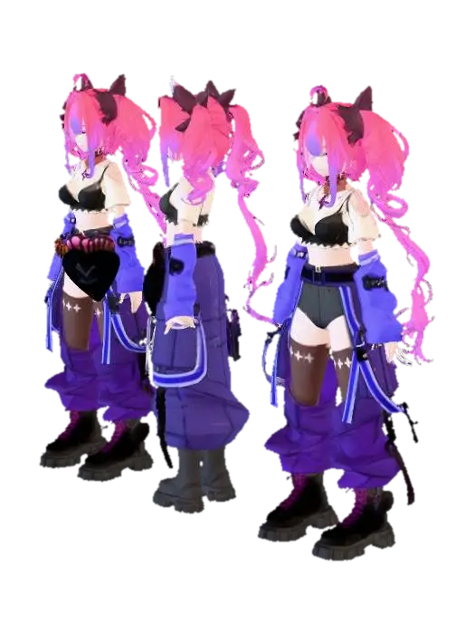 Character Concept: Neon Goth Cyberpunk - Hololive 3D model, vytvořený pomocí AI
