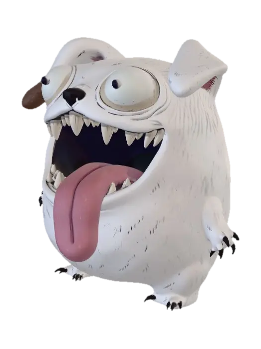 Tongue-Tastic Mutt 3D model, vytvořený pomocí AI