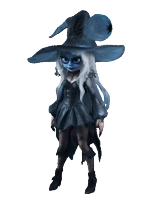 A magical Gothic witch is standing, casting a spell, wearing a huge and broken… - Spiderweb 3D model, vytvořený pomocí AI