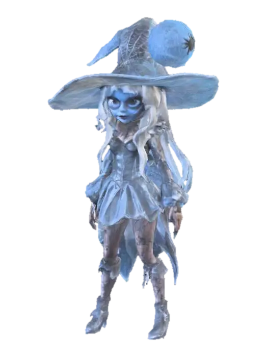 A magical Gothic witch is standing, casting a spell, wearing a huge and broken… - Moonlight 3D model, vytvořený pomocí AI