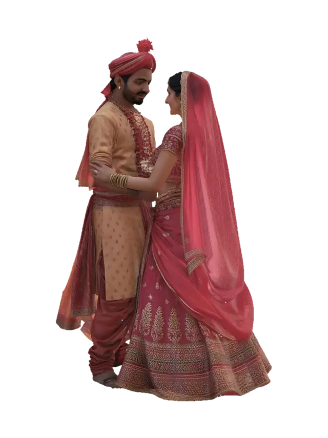 Vibrant Indian Wedding Embrace - Bride 3D model, vytvořený pomocí AI