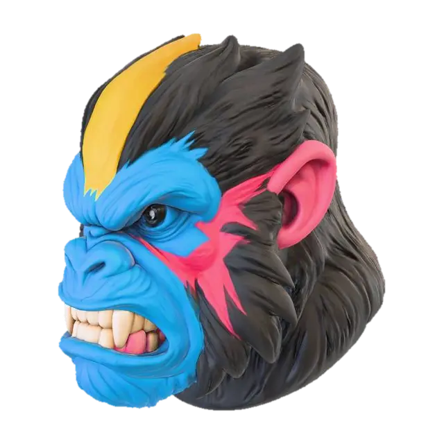 Colorful Primate Portrait - Chimpanzee 3D model, vytvořený pomocí AI