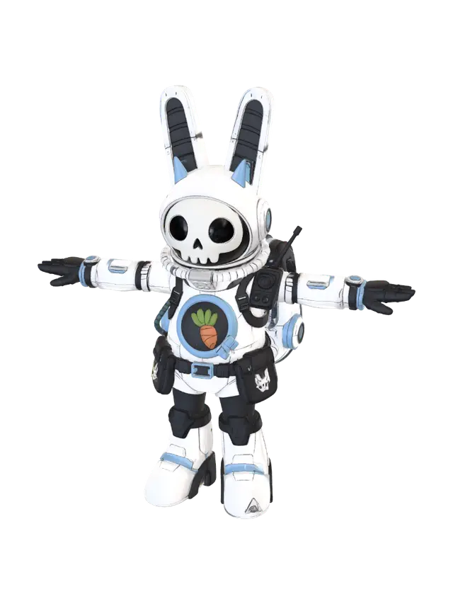 Cosmic Carrot Bunny 3D model, vytvořený pomocí AI