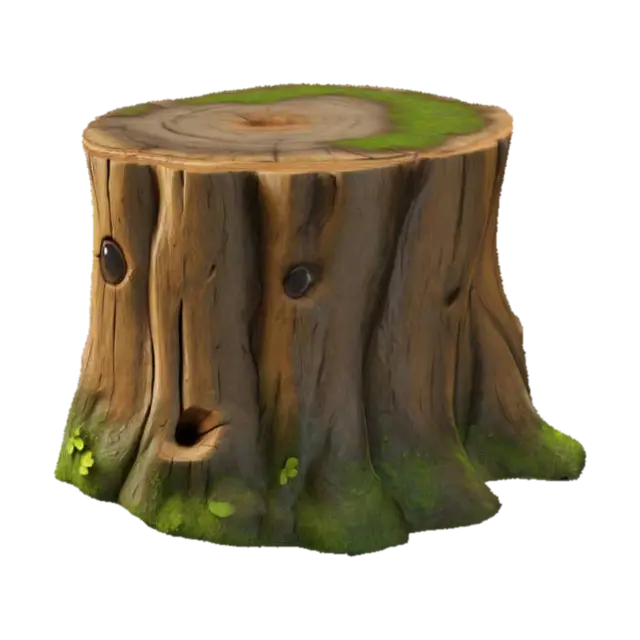 A simple, Stylized, 3D model of a chibi-style small wooden stump. Details: A round… 3D model, vytvořený pomocí AI