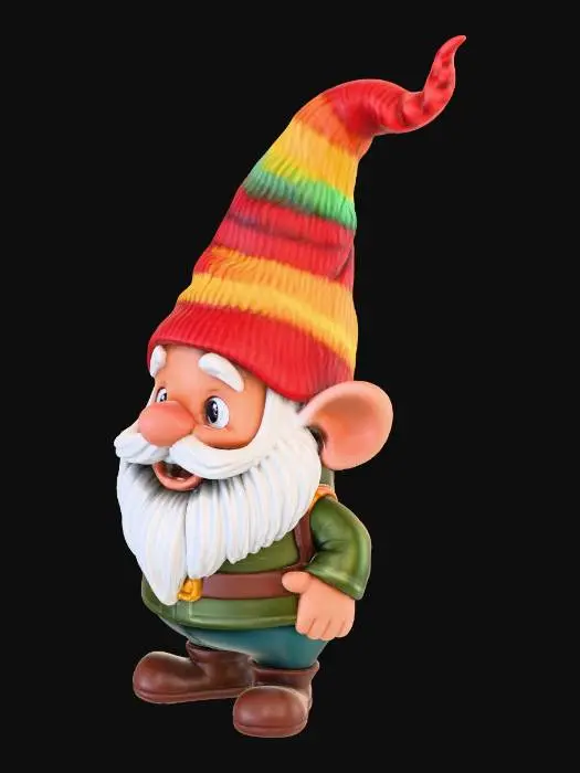 3D model for magical garden gnome with nose and beard sticking out from hat 
make it super cute