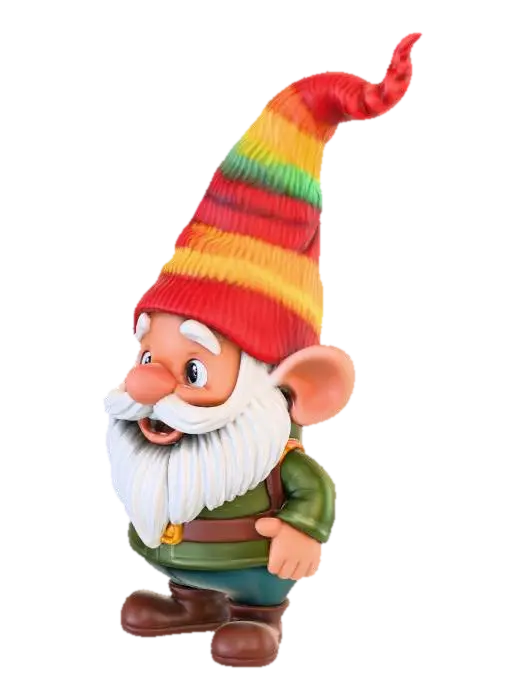 3D model for magical garden gnome with nose and beard sticking out from hat 
make it super cute