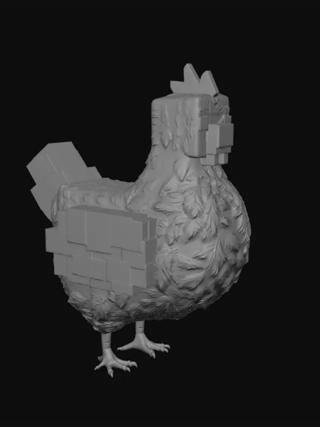 3D model for Blocky White Chicken in a Meadow