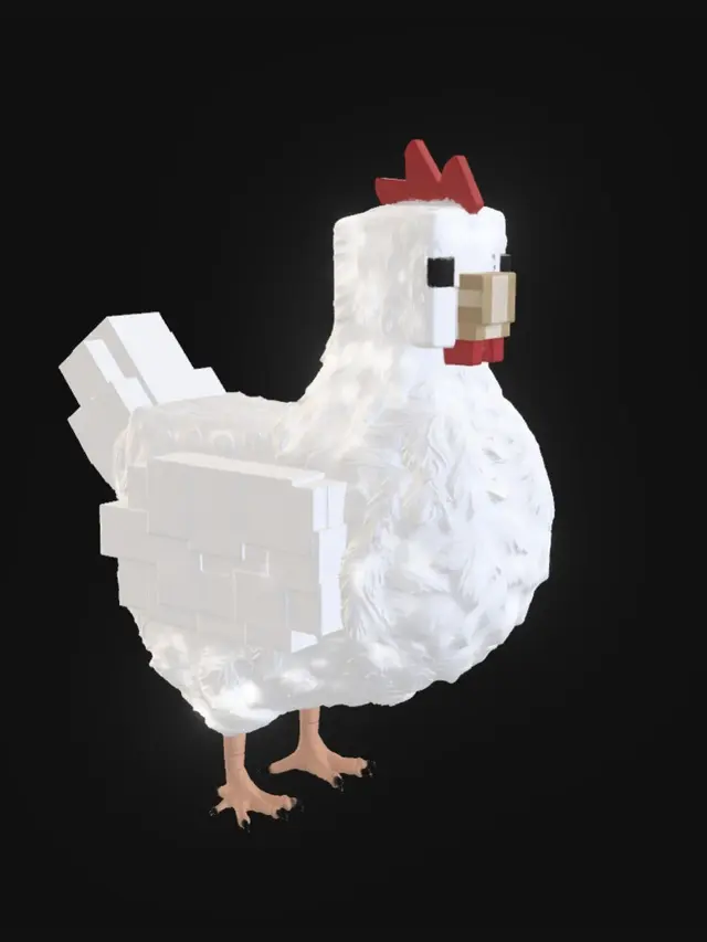 3D model for Blocky White Chicken in a Meadow