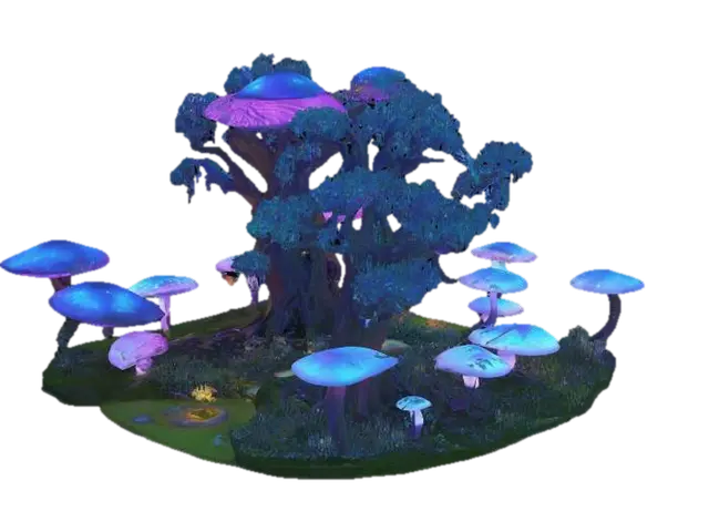 draw an elvish style garden like glowing mushrooms and living in trees. without… - Dreamlike 3D model, vytvořený pomocí AI