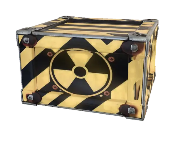 3D model for A stylized low-poly wooden cargo box asset for a video game, square crate container, clean hand-painted textures, 3D prop style, beveled edges, sci-fi metal reinforcement brackets on corners, no text, game-ready topology, isolated on a solid gray background. CargoBox
