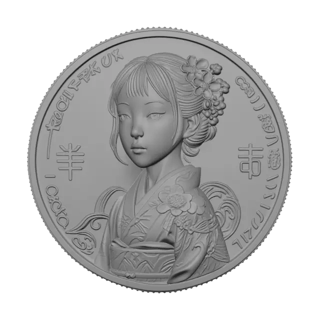 3D model for Cherry Blossom Portrait on a Coin