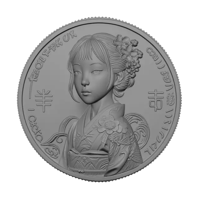 3D model for Cherry Blossom Portrait on a Coin