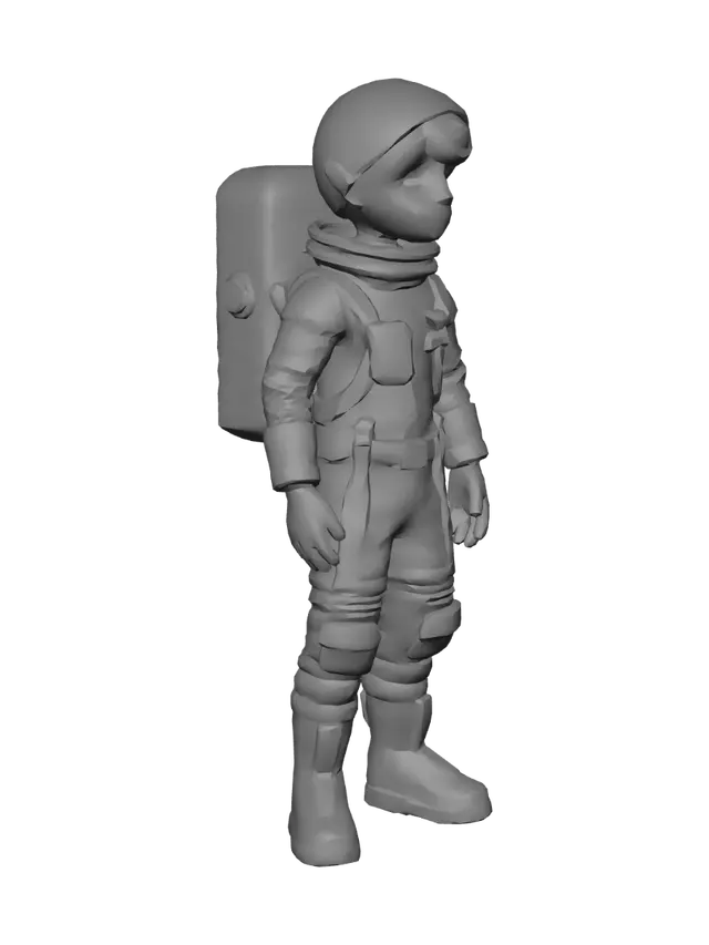 3D model for Create a low-poly game-ready 3D character of "Vipin", a 16-year-old Indian teenage astronaut.

Appearance:
- Indian face
- Short black hair
- Brown eyes
- Athletic but slim body
- Confident and curious expression

Outfit:
- Futuristic white astronaut suit
- Orange and blue accents
- RA1 Space Laboratories logo on chest
- Lightweight backpack
- Small utility belt
- Magnetic boots
- Simple gloves
- Helmet included as separate object

Style:
Stylized semi-realistic
Low poly
Clean topology
Rig-ready humanoid
A-pose
Single mesh
1 material
1024x1024 PBR texture
Around 1800 triangles
Optimized for Godot Engine and low-end Android devices.
