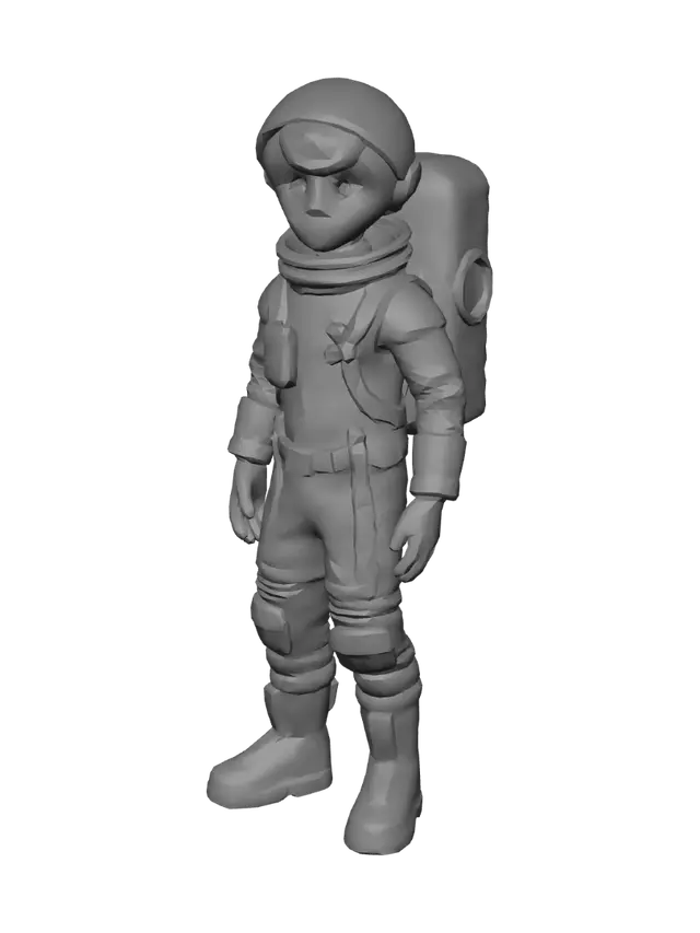 3D model for Create a low-poly game-ready 3D character of "Vipin", a 16-year-old Indian teenage astronaut.

Appearance:
- Indian face
- Short black hair
- Brown eyes
- Athletic but slim body
- Confident and curious expression

Outfit:
- Futuristic white astronaut suit
- Orange and blue accents
- RA1 Space Laboratories logo on chest
- Lightweight backpack
- Small utility belt
- Magnetic boots
- Simple gloves
- Helmet included as separate object

Style:
Stylized semi-realistic
Low poly
Clean topology
Rig-ready humanoid
A-pose
Single mesh
1 material
1024x1024 PBR texture
Around 1800 triangles
Optimized for Godot Engine and low-end Android devices.