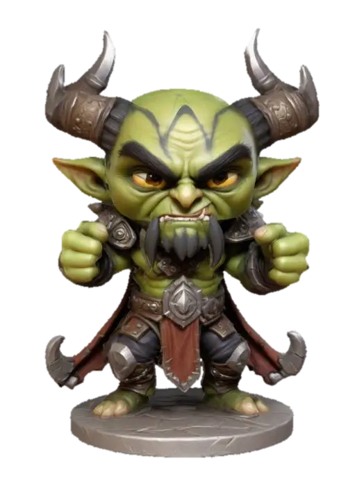 Gul'dan, Betrayer of the Orcs from World of Warcraft. Fighting pose. Chibi art… - Miniatures 3D model, vytvořený pomocí AI