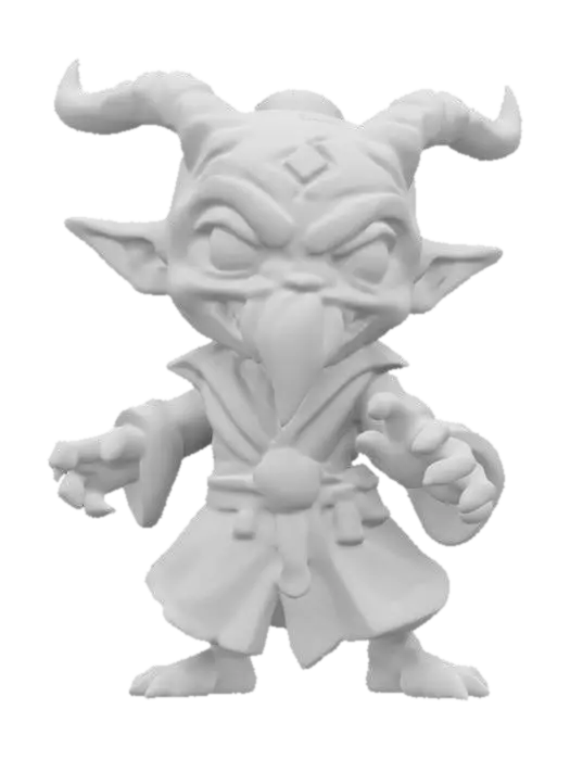 3D model for An alhoon for Dungeons & Dragons. Attack pose.  Chibi art style. Highly stylized. Bold embossed and engraved detail. Well-defined edges. Chunky sculpted detail. High resolution.