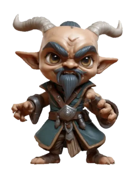 3D model for An alhoon for Dungeons & Dragons. Attack pose.  Chibi art style. Highly stylized. Bold embossed and engraved detail. Well-defined edges. Chunky sculpted detail. High resolution.
