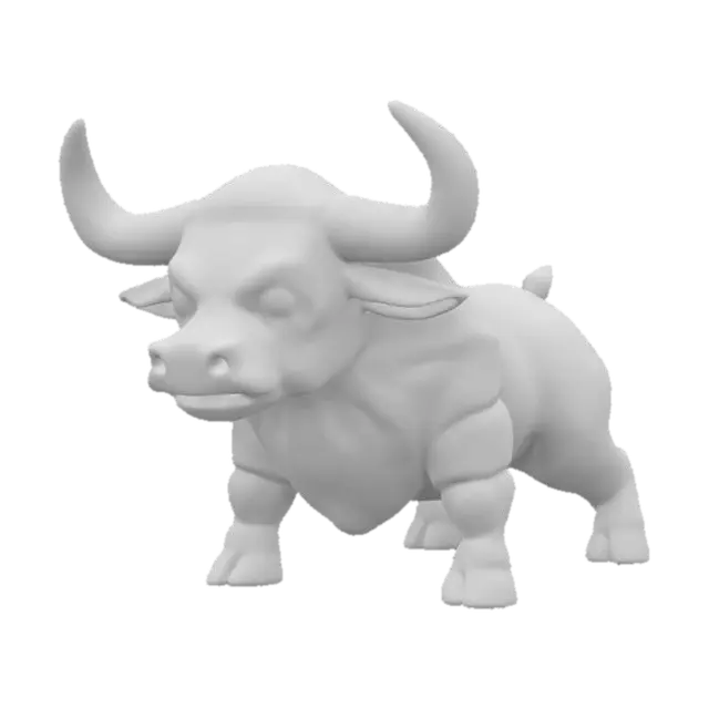 3D model for An Aurochs for Dungeons & Dragons. Attack pose.  Chibi art style. Highly stylized. Bold embossed and engraved detail. Well-defined edges. Chunky sculpted detail. High resolution.