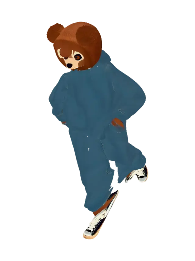 a femboy wearing a cub bear mask 3D model, vytvořený pomocí AI