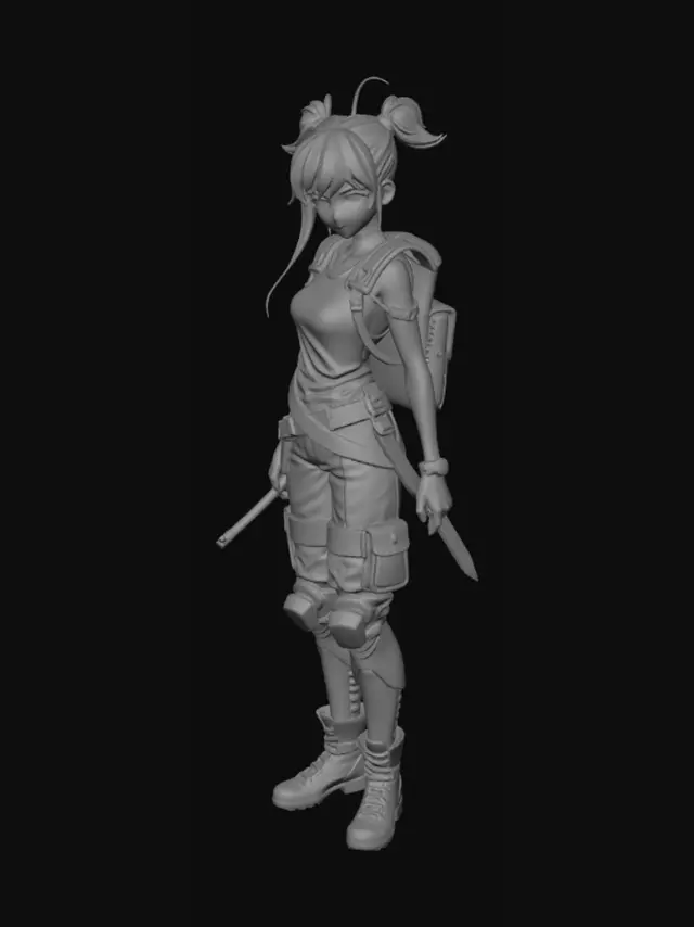 3D model for Un personaje estilo anime 2d para un videojuego de supervivencia