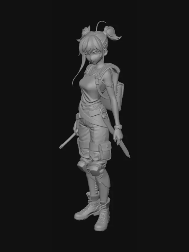 3D model for Un personaje estilo anime 2d para un videojuego de supervivencia