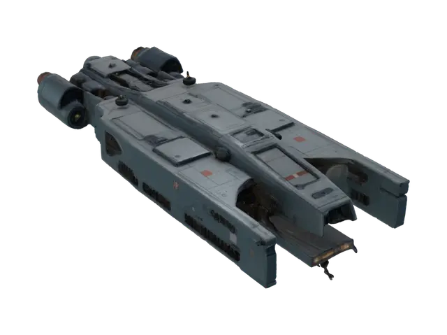 3D model for Jumpspace starship with rectangular design  one large engine at the back 
 turbo laser turrets  facing forward 
Missile pods