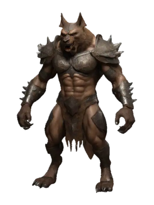 a creature that resembles a werewolf or a fantasy warrior. It has a muscular… - Brutal 3D model, vytvořený pomocí AI