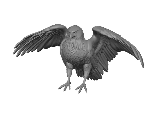 3D model for A majestic bald eagle, hyper realistic, elegant luxury style, standing proudly with wings slightly spread, black glossy feathers, white head, metallic gold beak and claws, amber eyes, clean topology, PBR materials, optimized for real-time rendering.