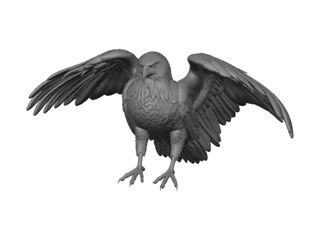 3D model for A majestic bald eagle, hyper realistic, elegant luxury style, standing proudly with wings slightly spread, black glossy feathers, white head, metallic gold beak and claws, amber eyes, clean topology, PBR materials, optimized for real-time rendering.