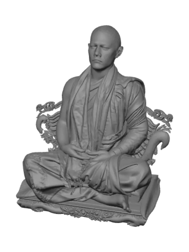 3D model for Meditating saffron-robed monk