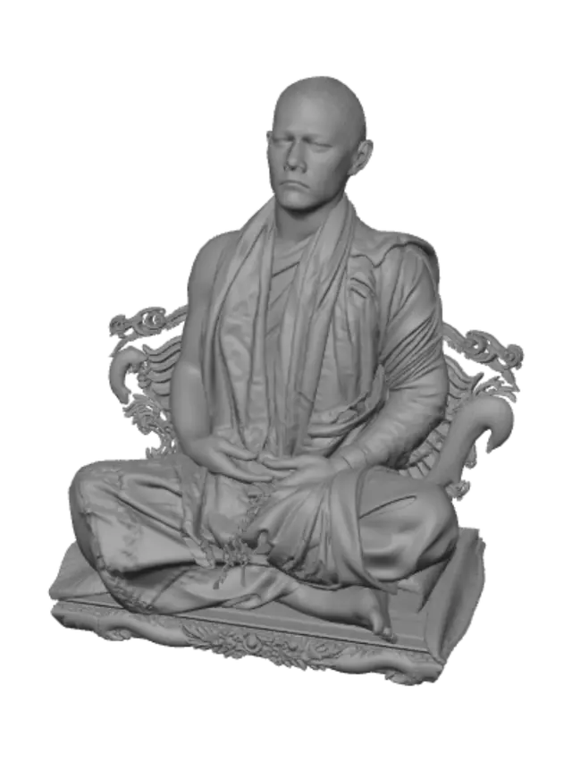 3D model for Meditating saffron-robed monk